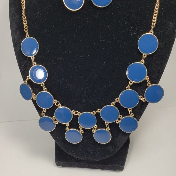 Stylish Gold-tone Blue Flat Round Discs Necklace & Matching Earrings Set Women's - Picture 9 of 11